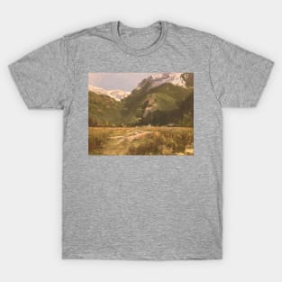 Warm Snowtop Mountain Oil Painting T-Shirt